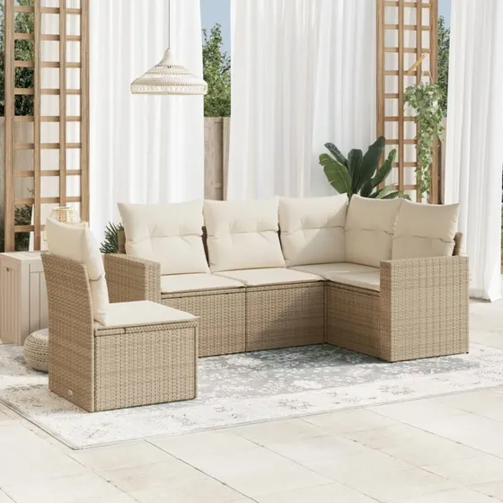vidaXL 5-delssofasæt med hynder i polyrattan beige