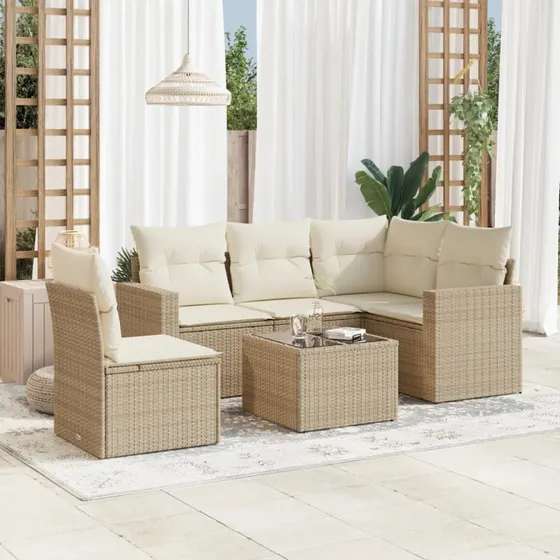 vidaXL 6-delssofasæt med hynder i polyrattan beige