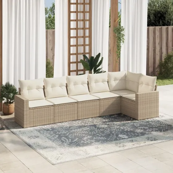 vidaXL 6-delssofasæt med hynder, polyrattan beige
