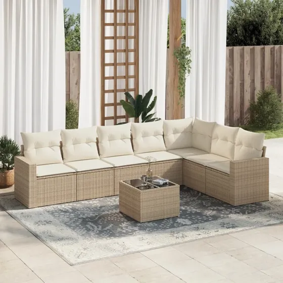 vidaXL 8-delssofasæt med hynder, polyrattan, beige