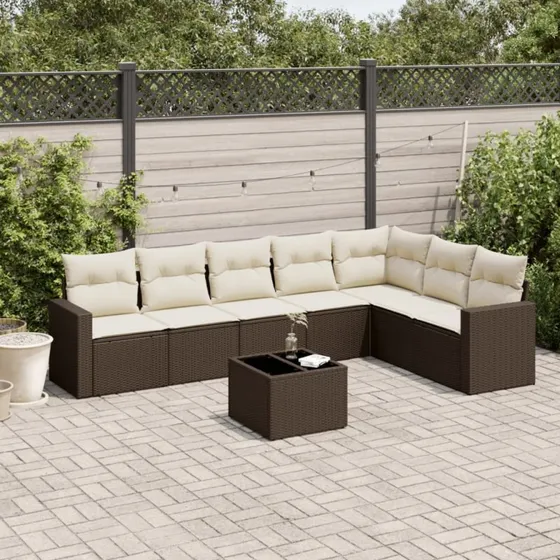 vidaXL 8-delssofasæt med hynder, polyrattan brun