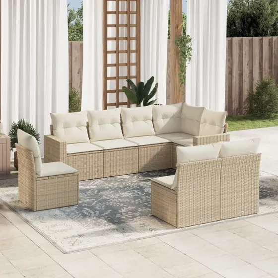 vidaXL 8-delssofasæt med hynder i polyrattan, beige