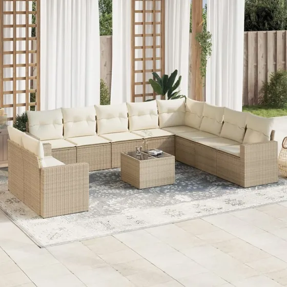 vidaXL 11-delssofasæt med hynder, polyrattan beige
