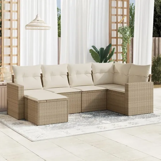 vidaXL 6-delssofasæt med hynder polyrattan beige