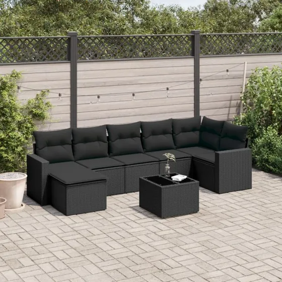 vidaXL 8-delers havesofasæt med hynder i polyrattan sort