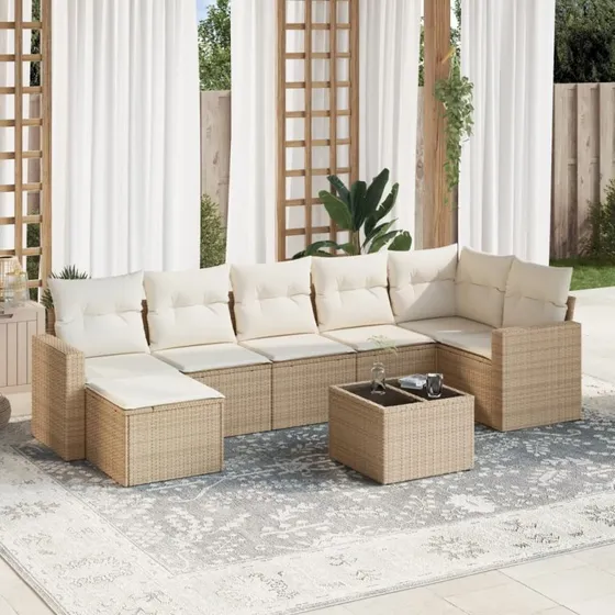vidaXL 8-delssofasæt med hynder i polyrattan beige