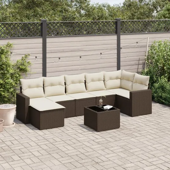 vidaXL 8-deles havesofasæt med hynder i polyrattan brun