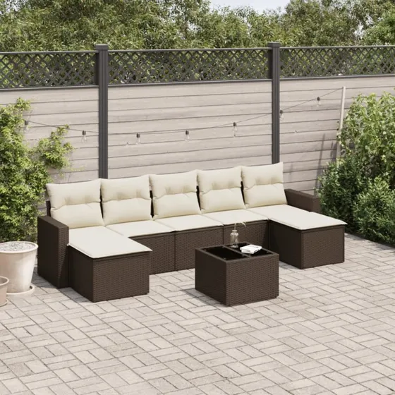 vidaXL 8-delssofasæt med hynder, polyrattan brun