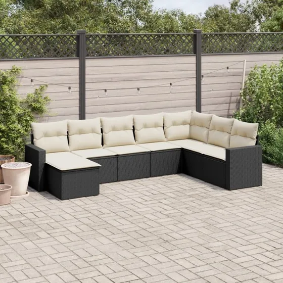 vidaXL 8-delers sofasæt med hynder i polyrattan, sort