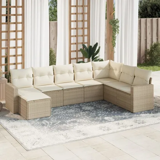 vidaXL 8-delssofasæt med hynder i polyrattan, beige