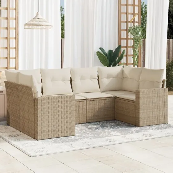 vidaXL 6-deles havesofasæt med hynder i polyrattan, beige