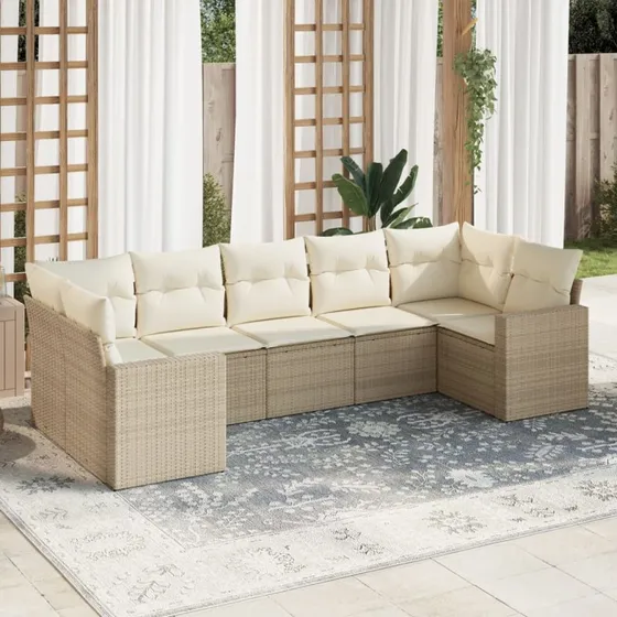 vidaXL 7-delssofasæt med hynder polyrattan beige
