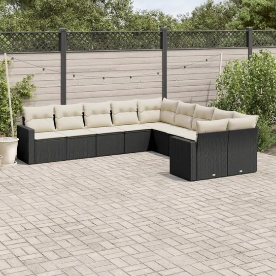 vidaXL 10-delssofasæt med hynder polyrattan sort
