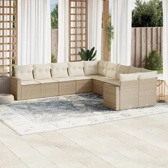 vidaXL 10-delssofasæt med hynder, polyrattan beige