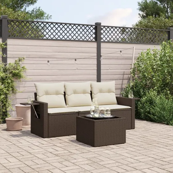 vidaXL 4-delssofasæt med hynder i polyrattan brun
