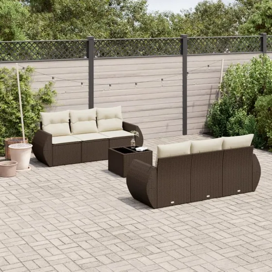 vidaXL 7-deles havemøbelssæt med hynder i polyrattan brun