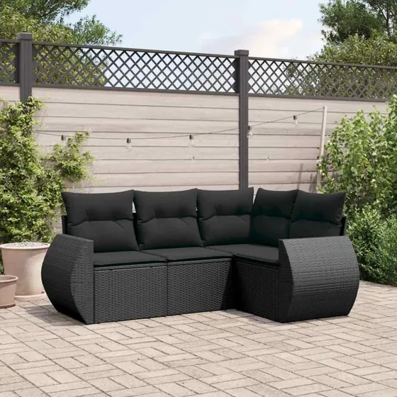 vidaXL 4-deles havesofasæt med hynder i polyrattan sort