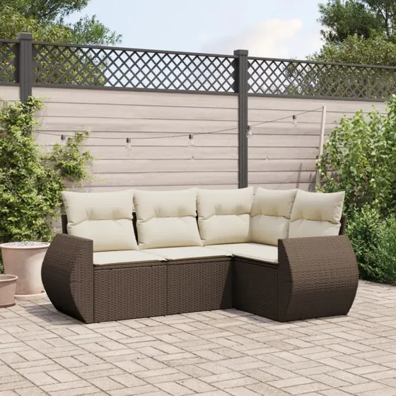 vidaXL 4-deles havesofasæt med hynder i polyrattan brun
