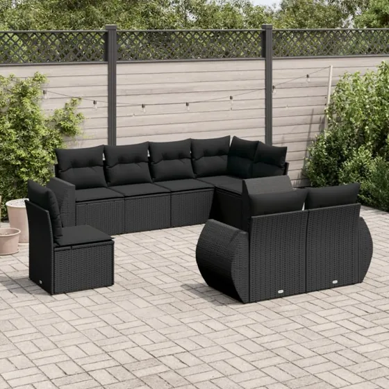 vidaXL 8-deles havesofasæt med hynder i polyrattan, sort
