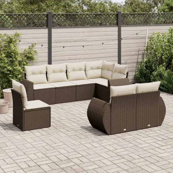 vidaXL 8-deles havesofasæt med hynder i polyrattan brun