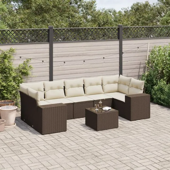 vidaXL 8-deles havesofasæt med hynder i polyrattan brun
