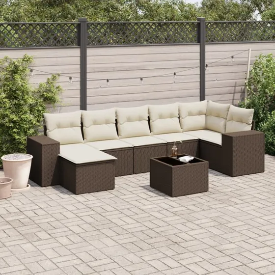 vidaXL 8-deles havesofasæt med hynder i polyrattan brun