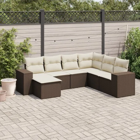vidaXL 7-deles havemøbelssæt med hynder i polyrattan brun
