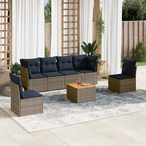 vidaXL 7-delsofaesæt med hynder i polyrattan grå