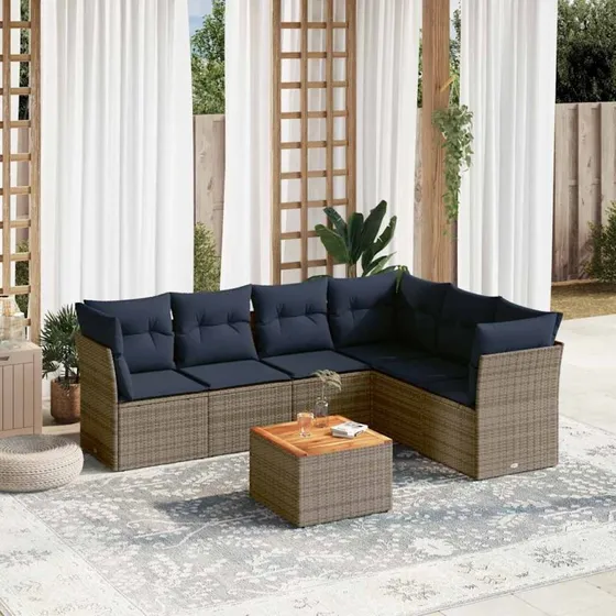 vidaXL 7-deles havesofa med hynder i polyrattan grå