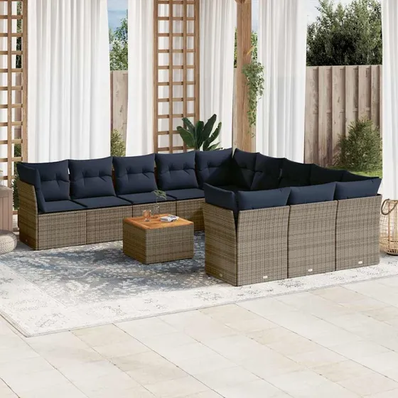vidaXL 12-deligt polyrattan havesofasæt grå med hynder