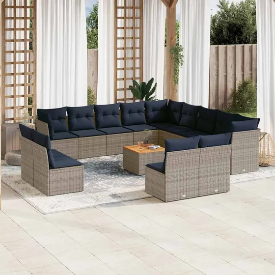 vidaXL 14-deles havesofasæt med hynder i polyrattan grå