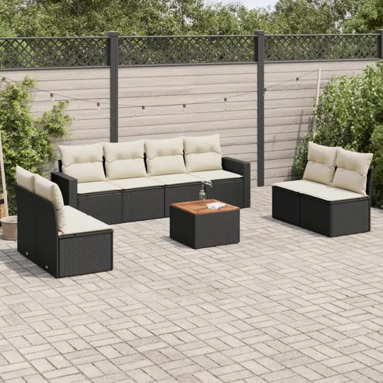 vidaXL 9-delssofasæt med hynder polyrattan sort