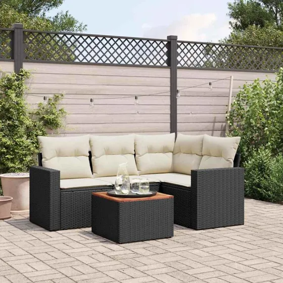 vidaXL 5-deles sofasæt med hynder i polyrattan, sort