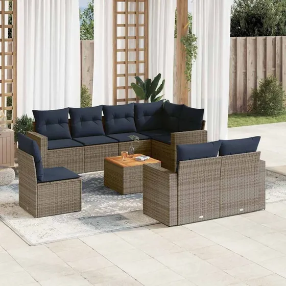 vidaXL 9-deles havemøbelset med hynder i grå polyrattan
