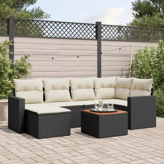 vidaXL 7-delssofasæt med hynder polyrattan sort