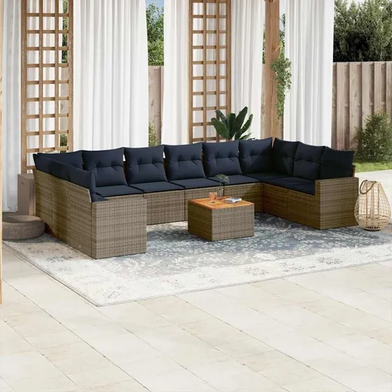 vidaXL 11-delssæt med hynder polyrattan grå