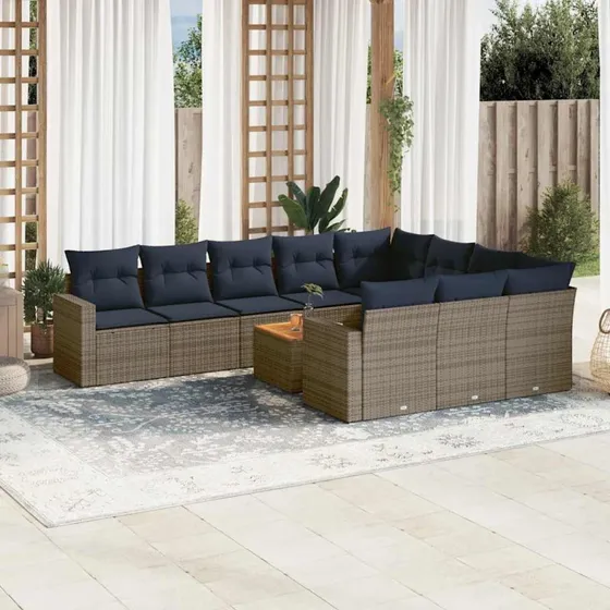 vidaXL 11-delssæt med hynder polyrattan grå