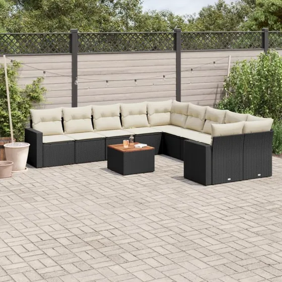 vidaXL 11-deligt havesofasæt med polyrattan, sort