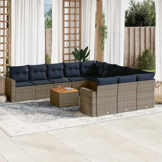 vidaXL 12-delssofasæt med hynder i polyrattan grå