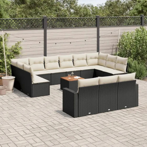 vidaXL 14-delssofasæt med hynder, polyrattan, sort
