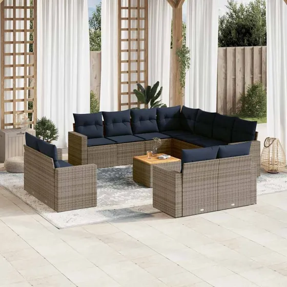 vidaXL 12-delssofasæt med hynder i grå polyrattan