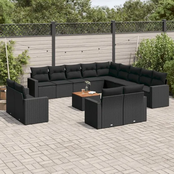 vidaXL 14-delssofasæt med hynder, polyrattan, sort