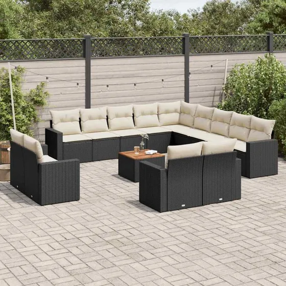 vidaXL 14-delssofasæt med hynder, polyrattan sort