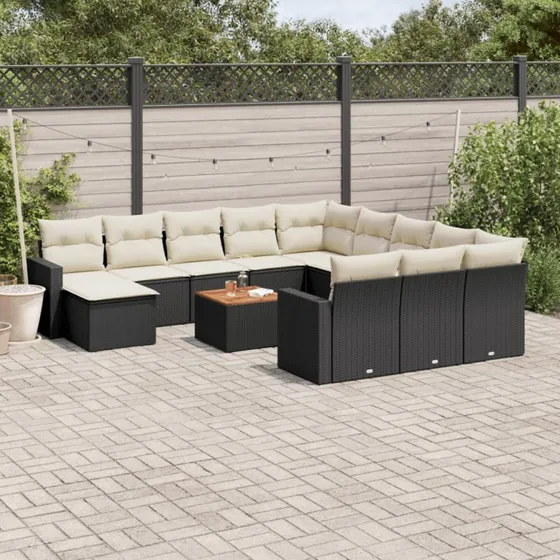 vidaXL 13-delssofasæt med hynder i polyrattan, sort