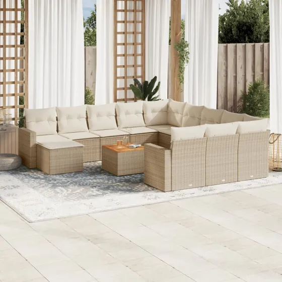 vidaXL 13-delssofasæt med hynder i polyrattan, beige