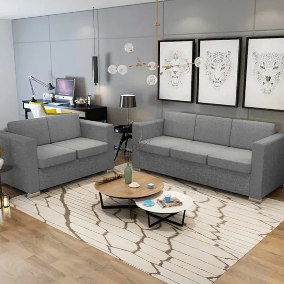 vidaXL 2-personers sofasæt i stof lysegrå