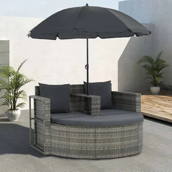 vidaXL 2-personers havesofa med hynder og parasol grå