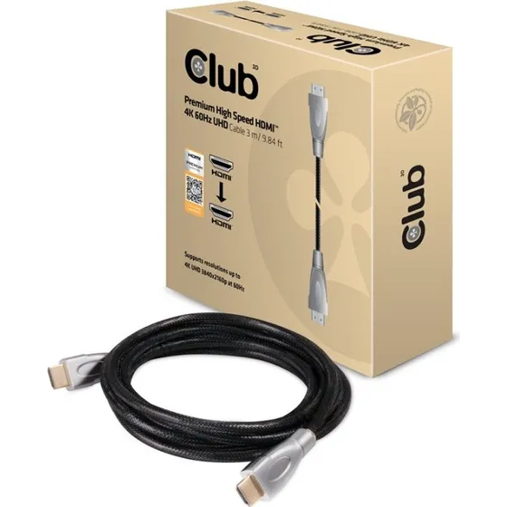 Club3D HDMI 2.0 3m 4K 60Hz Premium Højhastighedskabel Sort