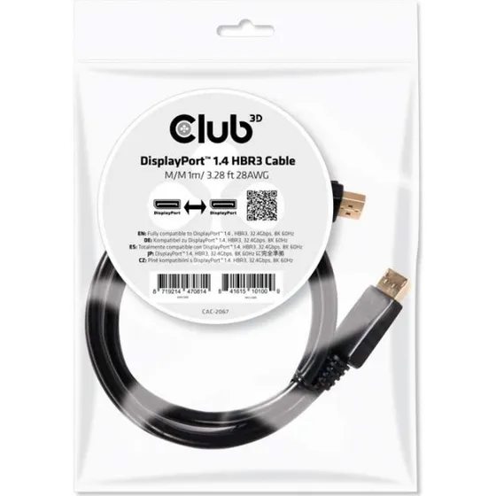 Club 3D DisplayPort 1.4 1m Sort
