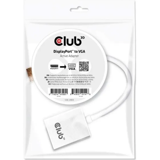 Club 3D CAC-2003 DisplayPort til VGA aktiv adapter, svart
